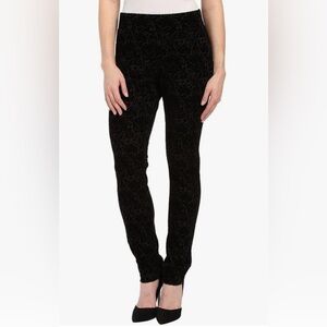 NYDJ Joanie Skinny Black Primrose Flocking Velvet Pull On Leggings Petites 6P